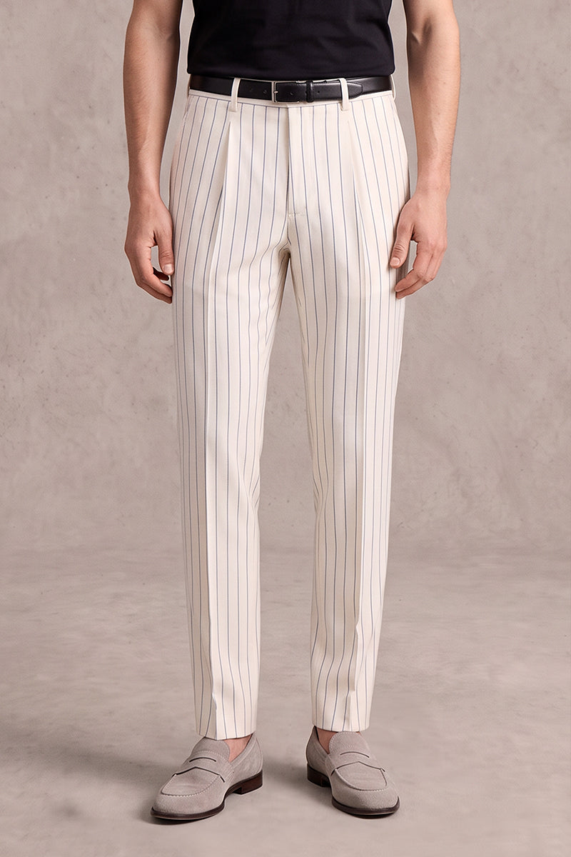 Beige 50% Merino Wool Suit Trousers