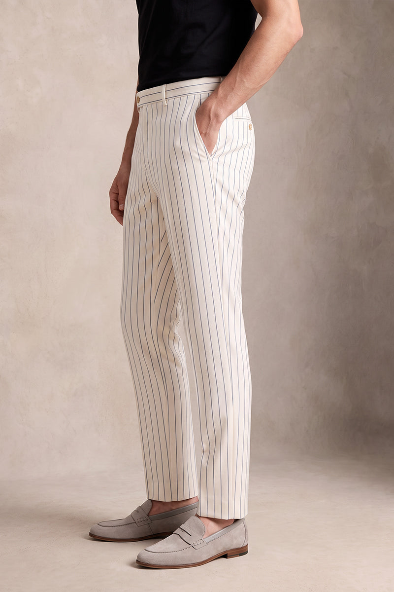 Beige 50% Merino Wool Suit Trousers
