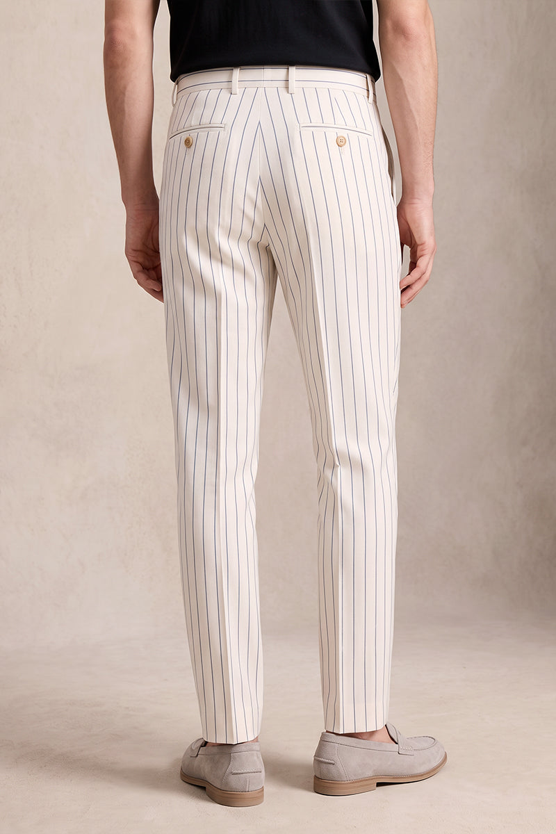 Beige 50% Merino Wool Suit Trousers