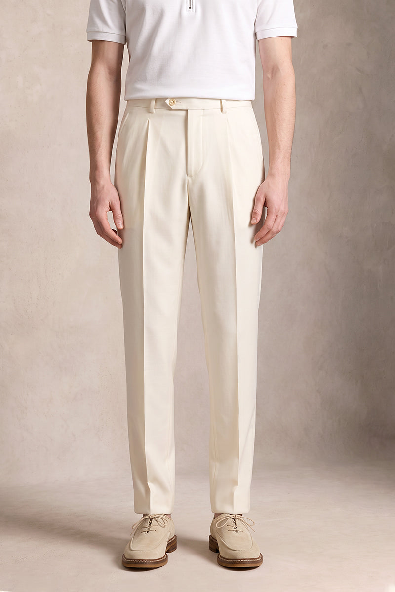Beige 50% Merino Wool Suit Trousers