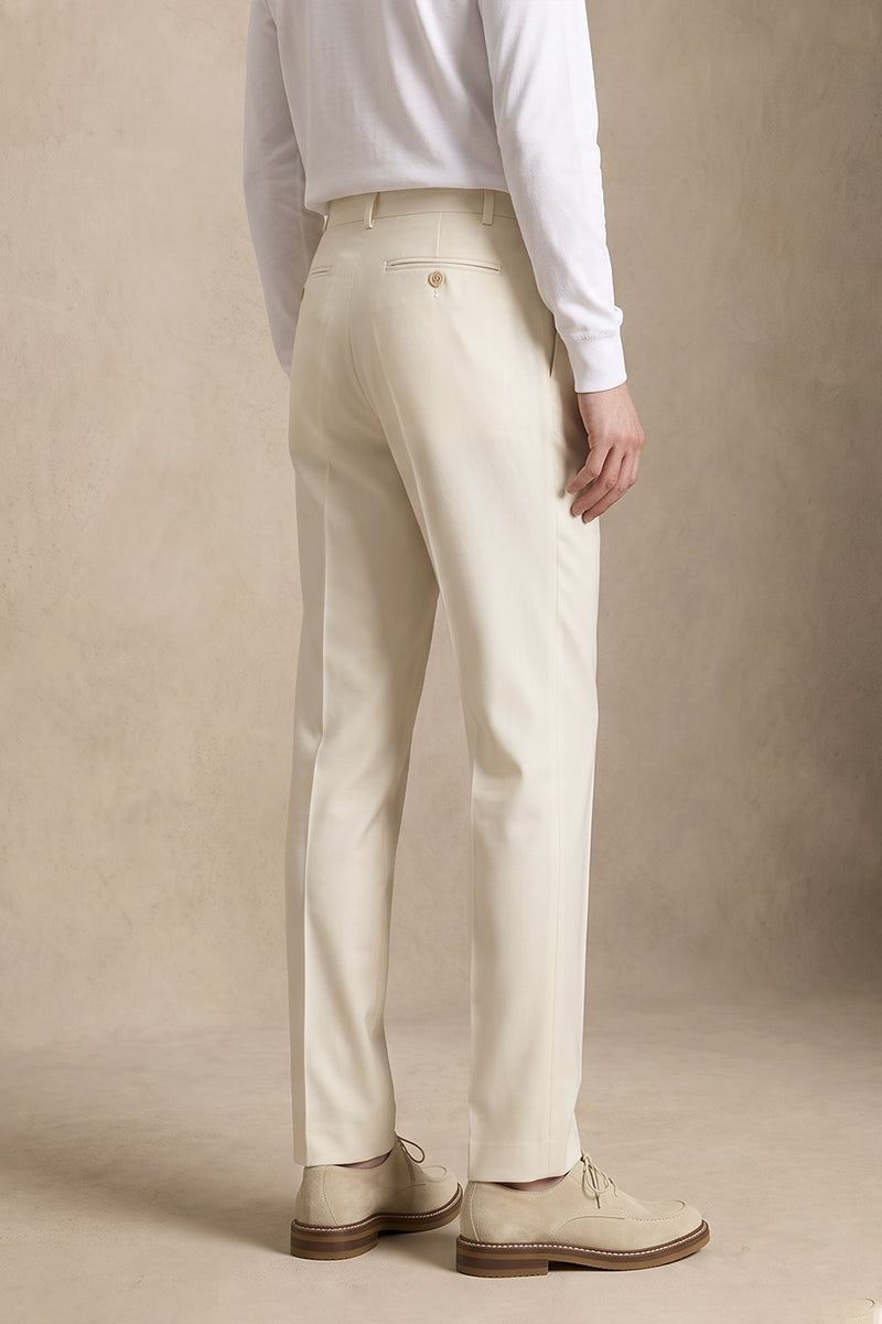 Beige 50% Merino Wool Suit Trousers