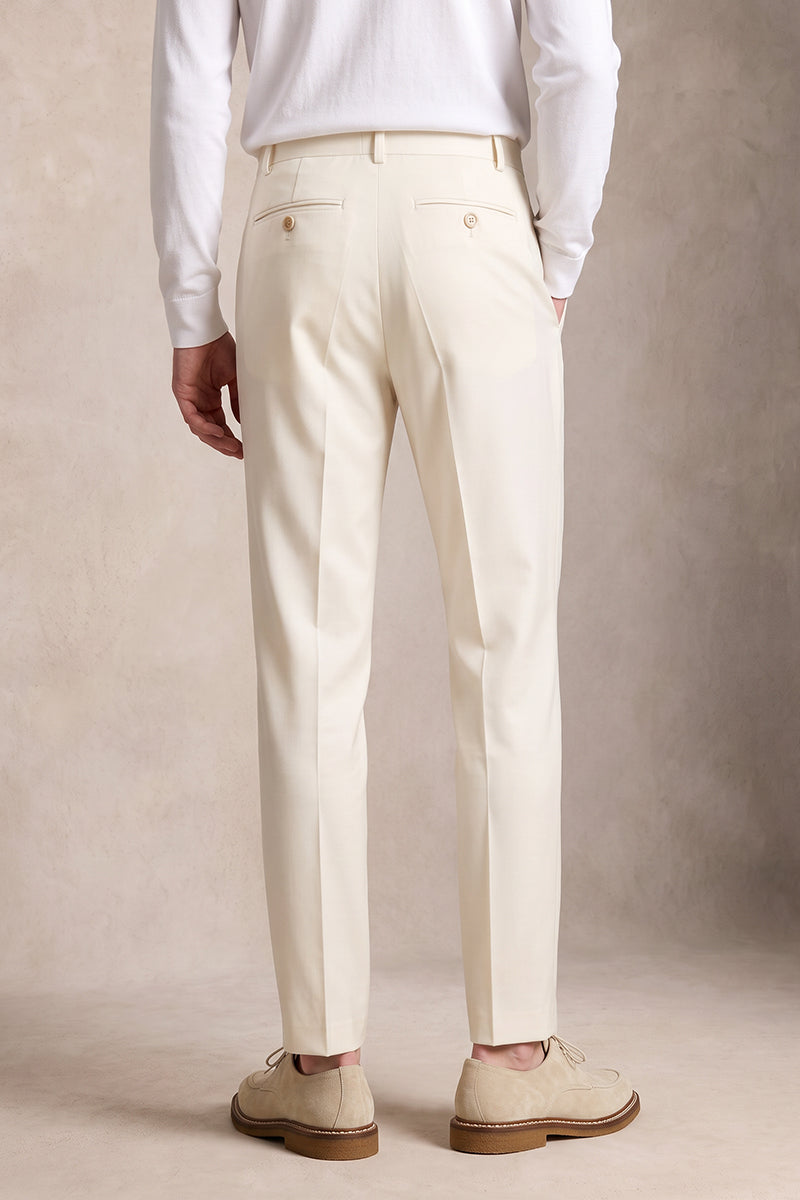 Beige 50% Merino Wool Suit Trousers