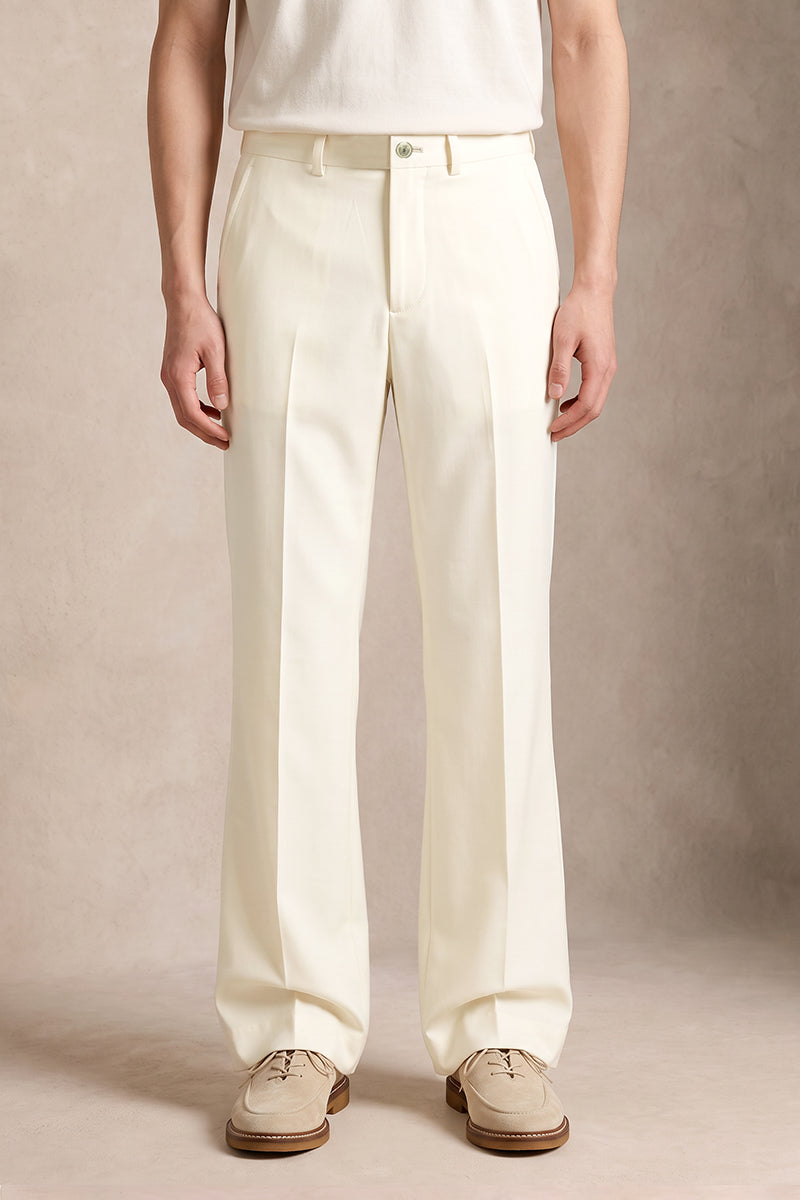 Beige 50% Merino Wool Suit Trousers