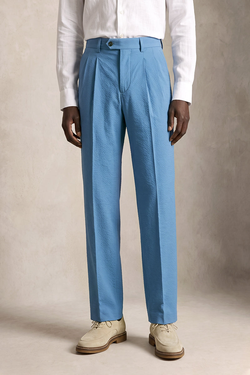 Blue 50% Merino Wool Suit Trousers