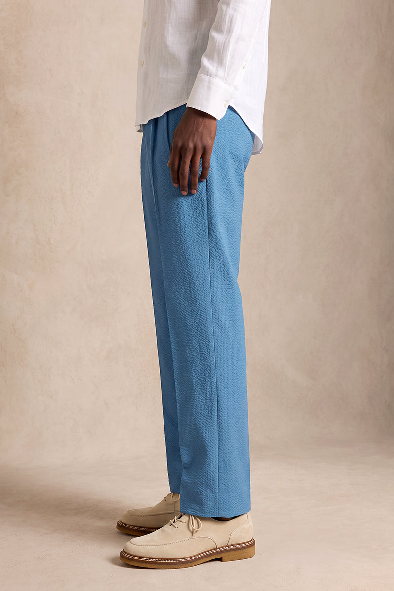 Blue 50% Merino Wool Suit Trousers