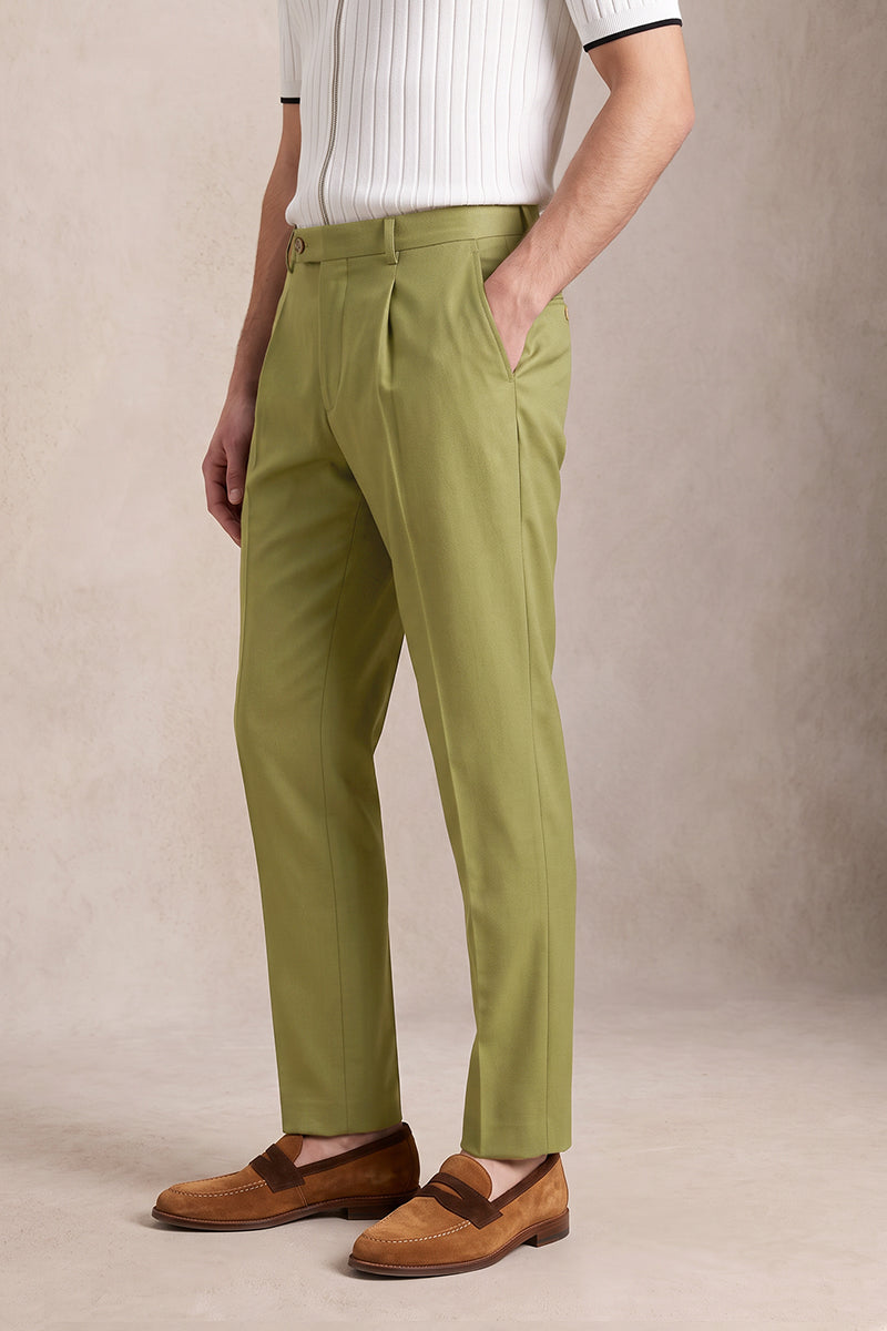 Green 50% Merino Wool Suit Trousers
