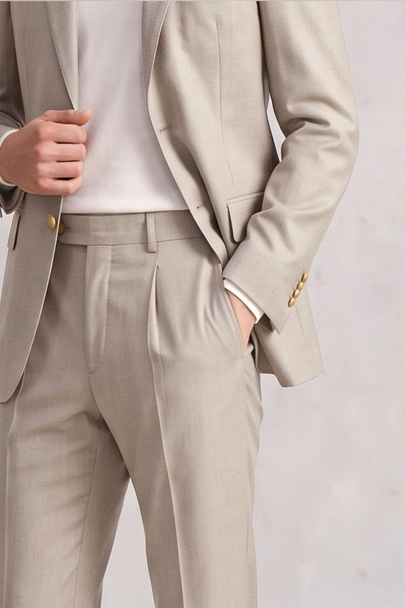 Beige 70% Merino Wool Suit Trousers