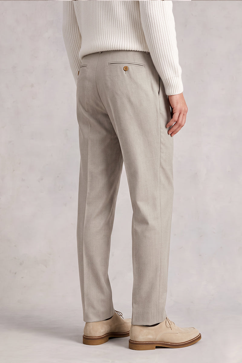 Beige 70% Merino Wool Suit Trousers