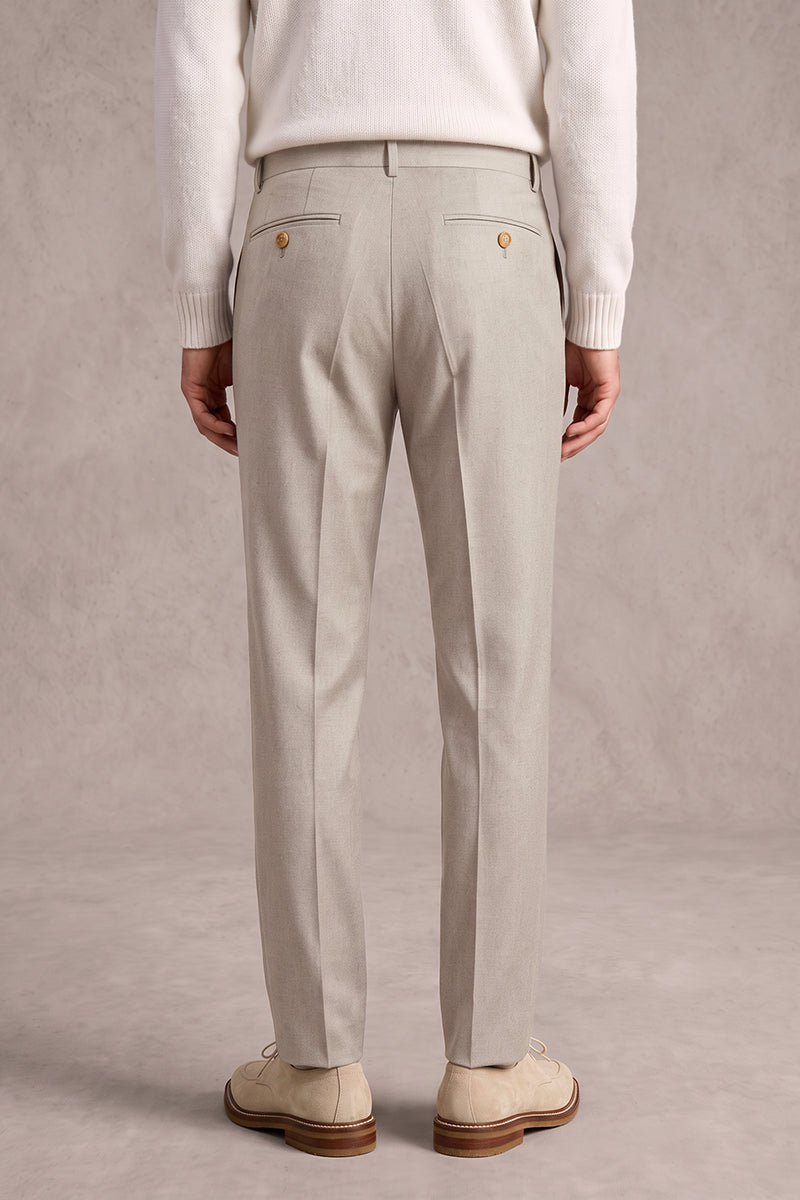 Beige 70% Merino Wool Suit Trousers