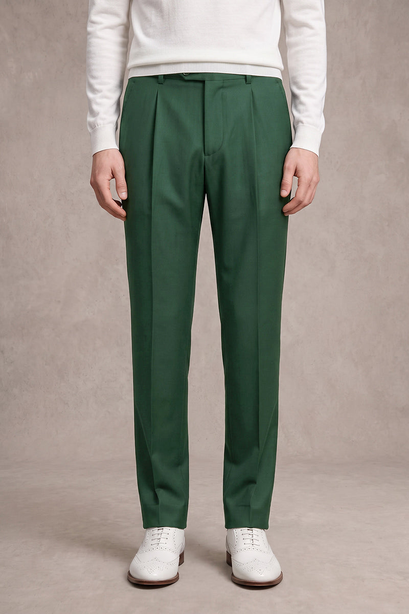 Green 50% Merino Wool Suit Trousers
