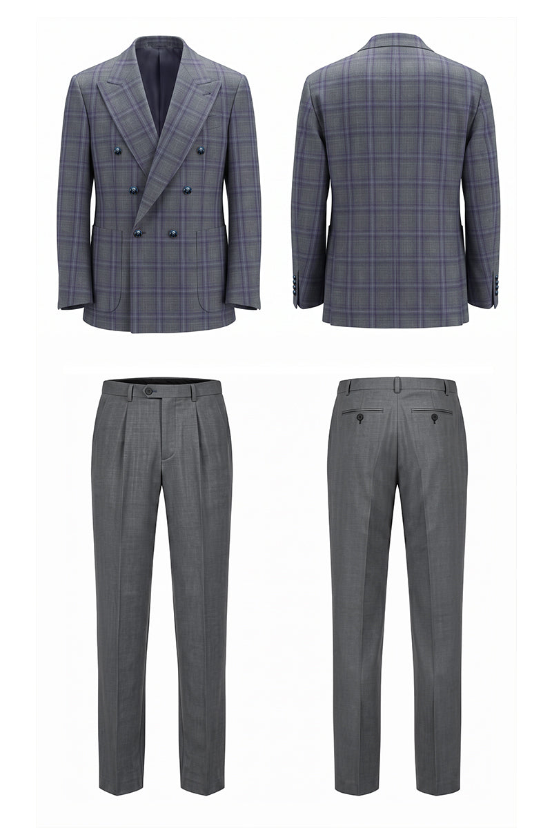 Gray Purple 50% Merino Wool Suits