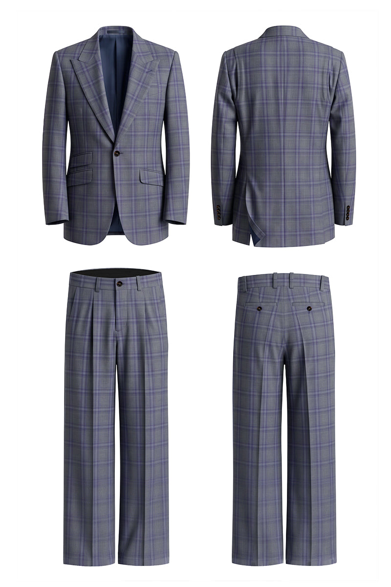 Gray Purple 50% Merino Wool Suits