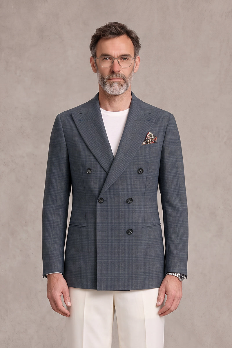 Gray Blue 52% Merino Wool Blazers