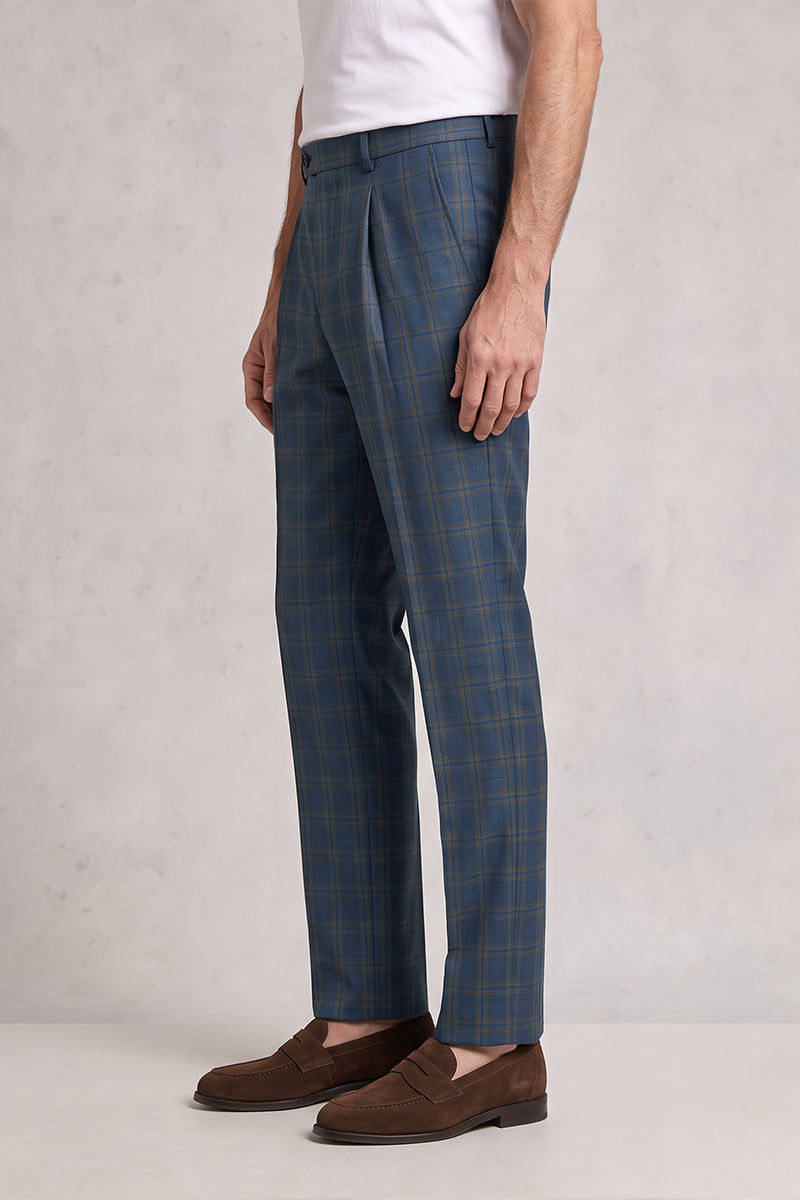 Blue 50% Merino Wool Suit Trousers