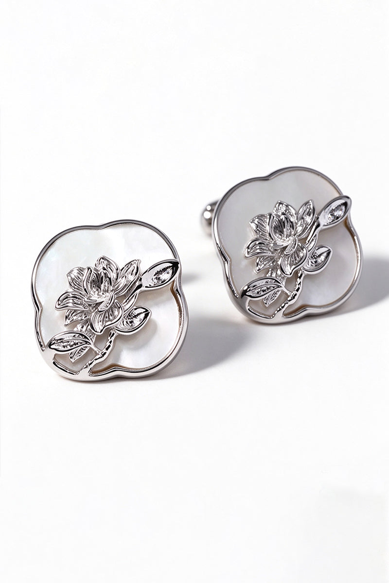 Men Mirror Bloom Relief Brass Cufflinks