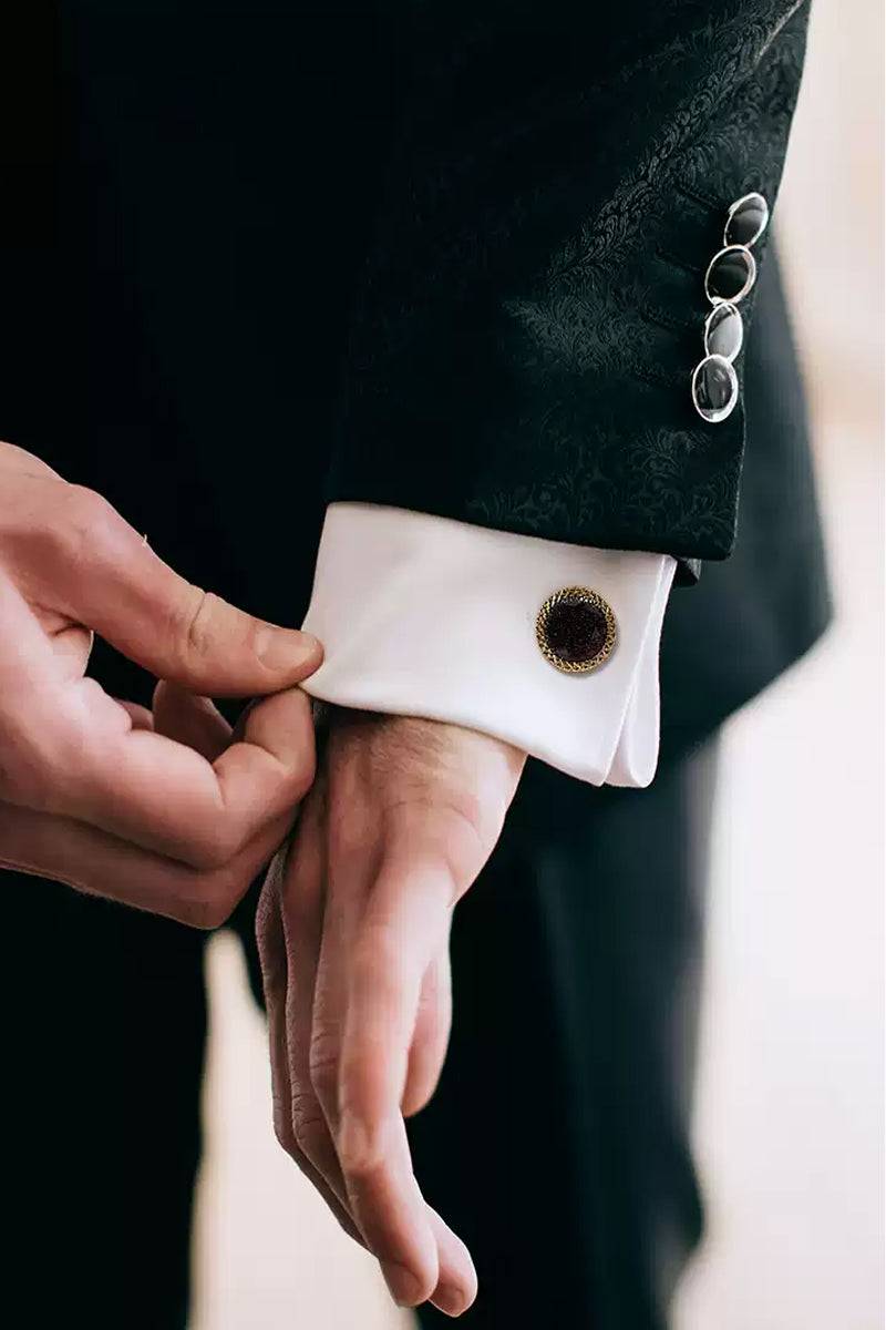 Men Starry Gemstone Plated Brass Cufflinks