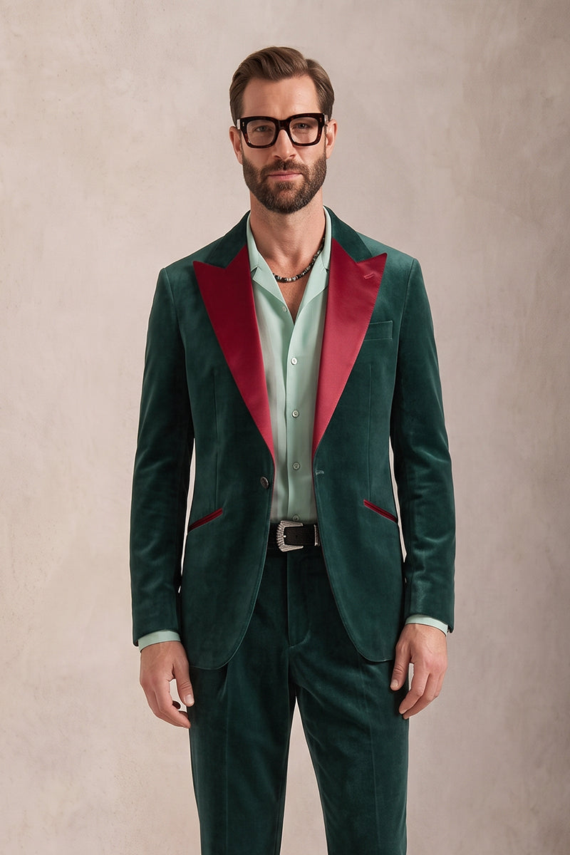 Emerald Green 100% Velvet Suits
