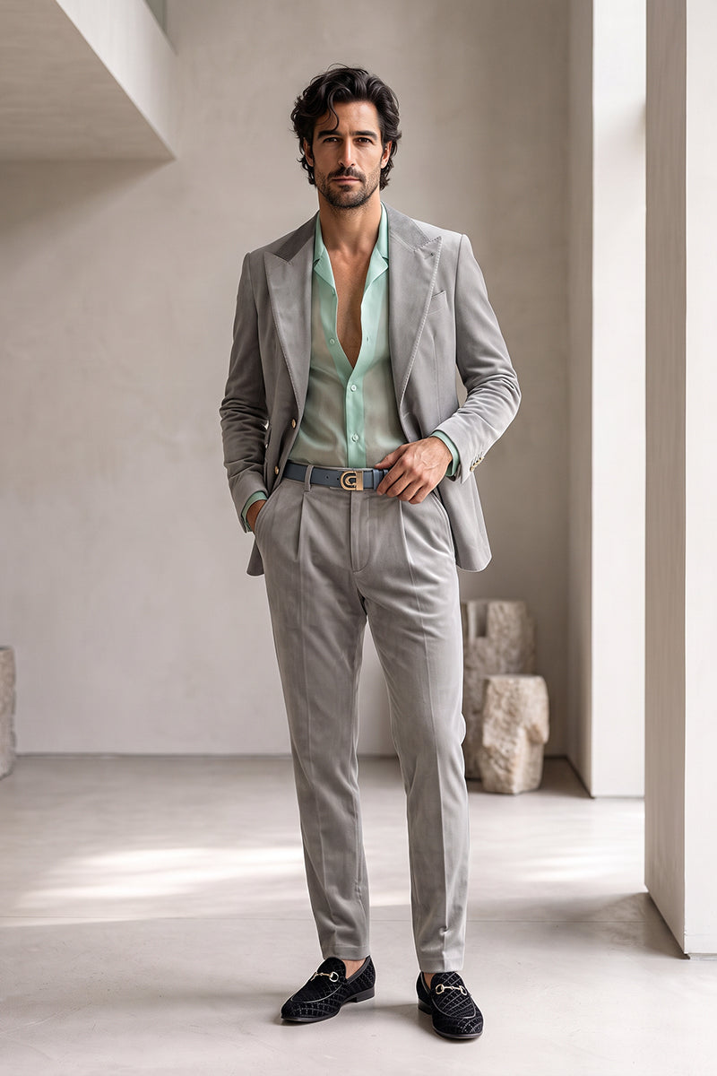 Gray 100% Velvet Suits