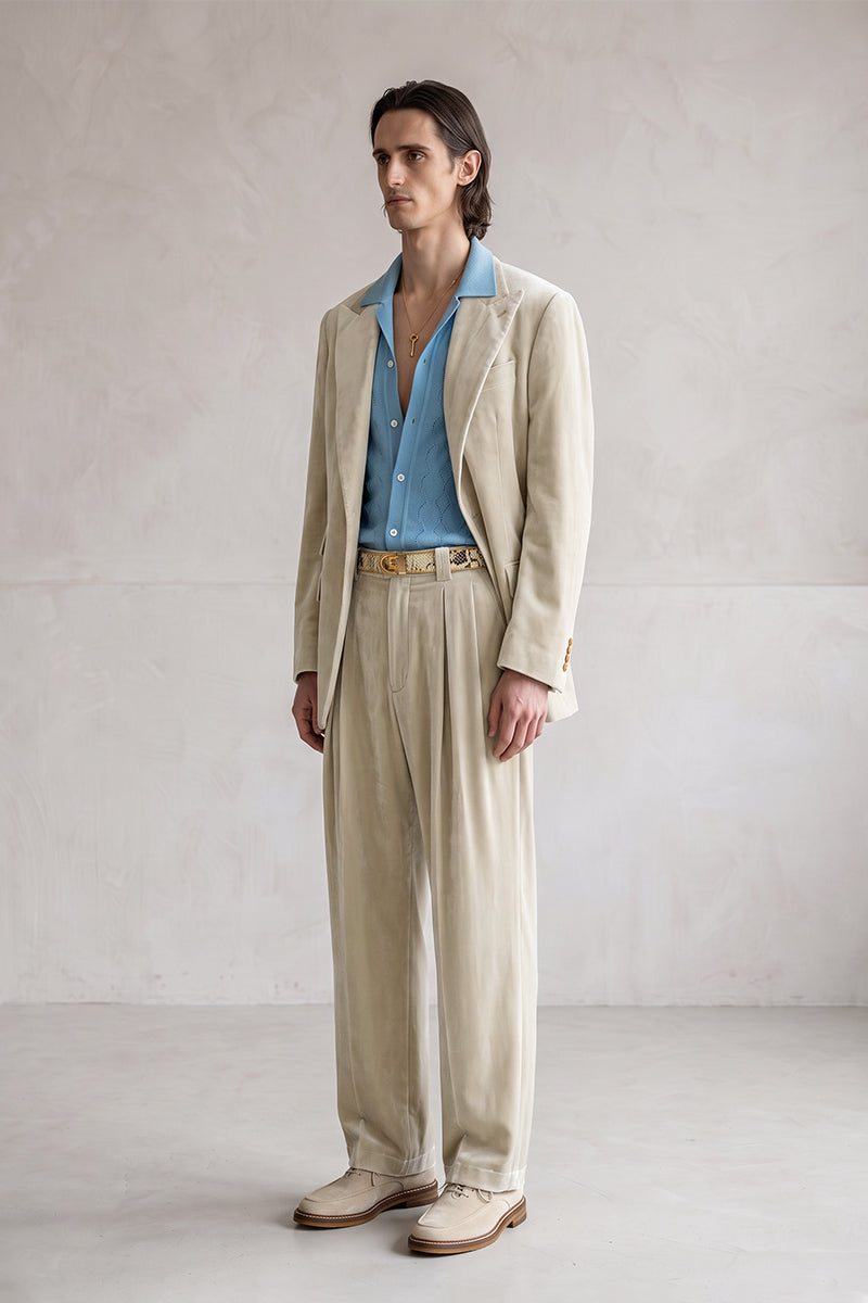 Beige 100% Velvet Suits