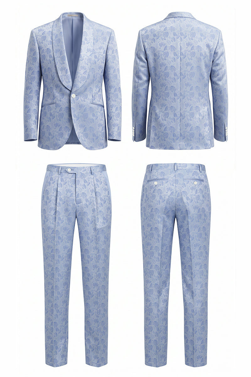 Blue 82% Jacquard Suits