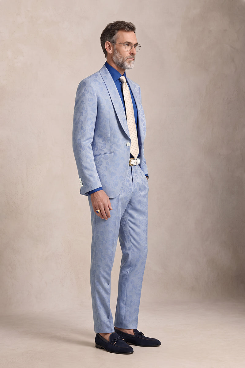 Blue 82% Jacquard Suits