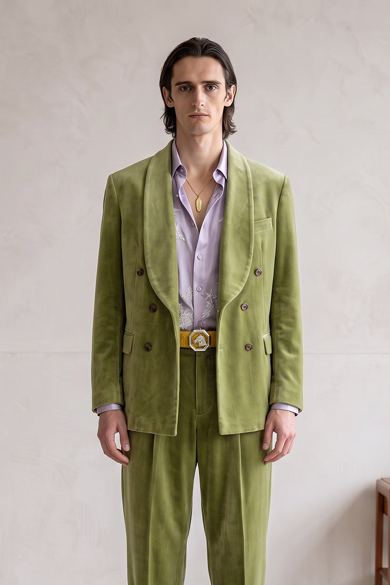 Olive Green 100% Velvet Suits