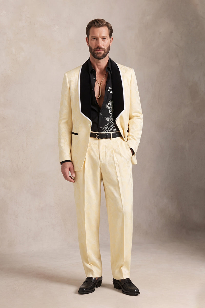 Light Yellow 82% Jacquard Suits