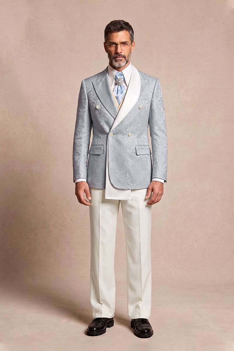 Gray Blue 82% Jacquard Suits