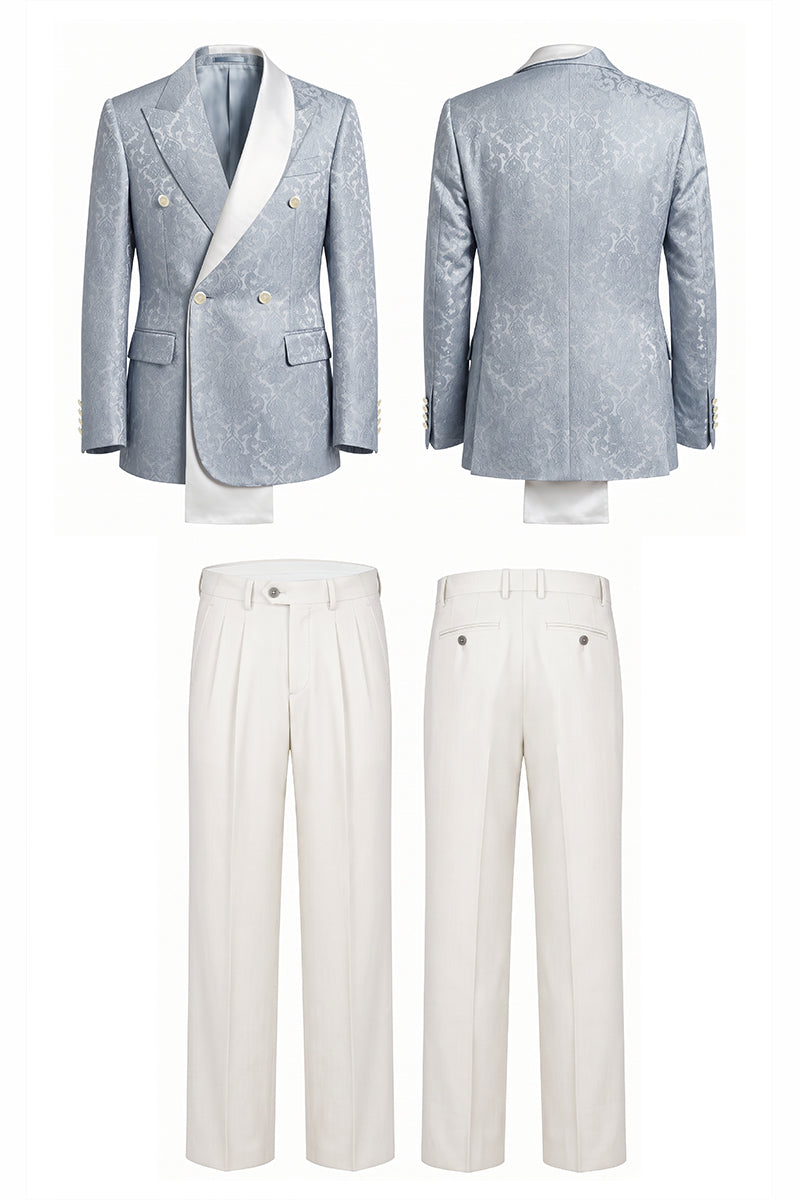 Gray Blue 82% Jacquard Suits