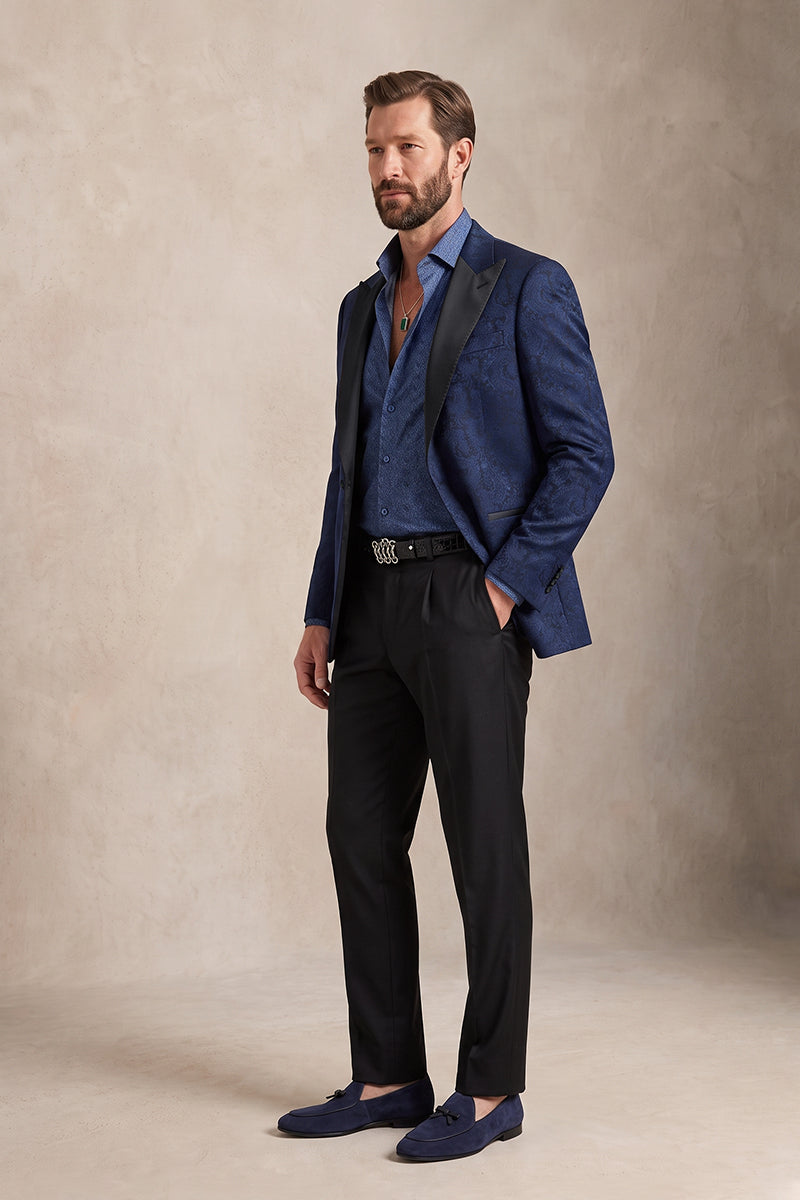 Navy Blue 82% Jacquard Suits