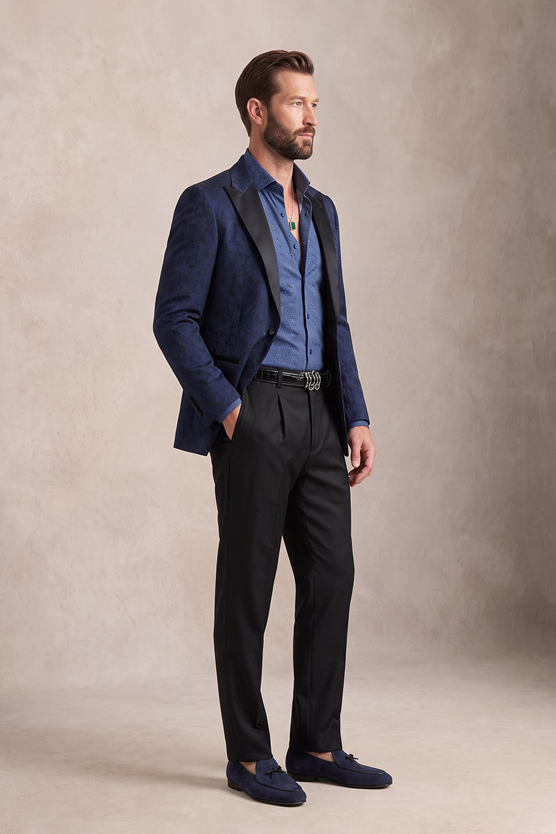 Navy Blue 82% Jacquard Suits