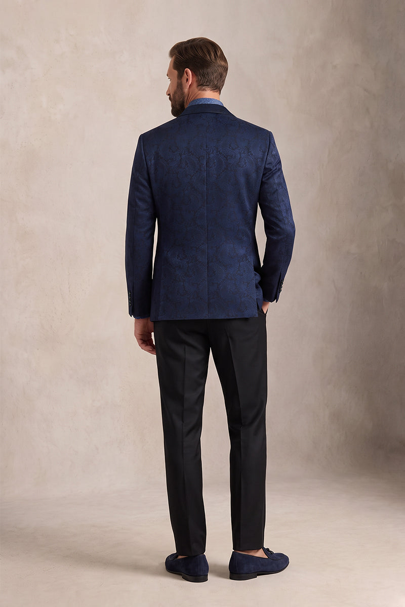 Navy Blue 82% Jacquard Suits