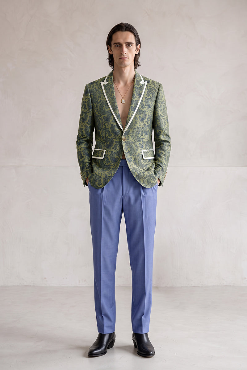 Olive Green 82% Jacquard Suits