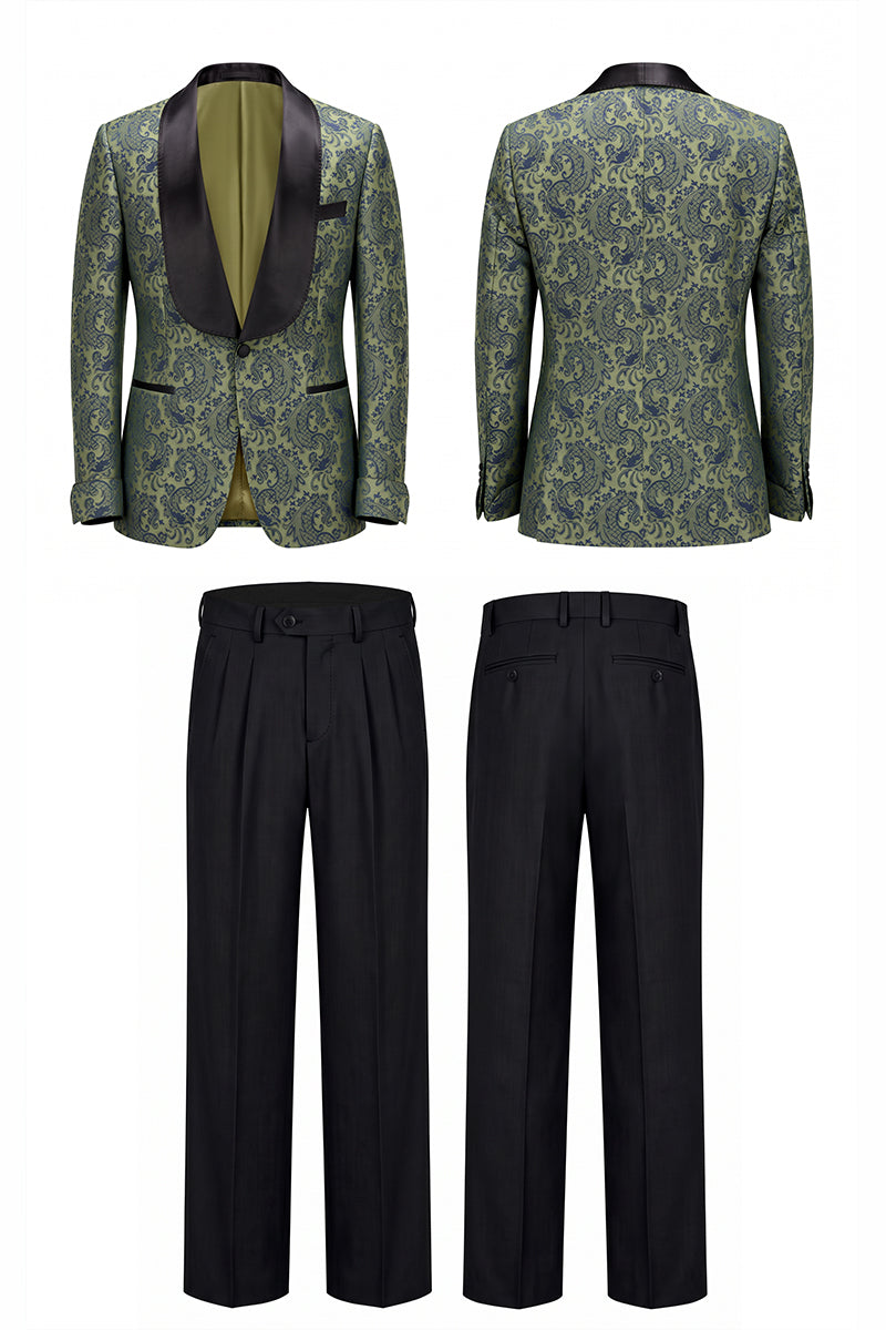 Olive Green 82% Jacquard Suits