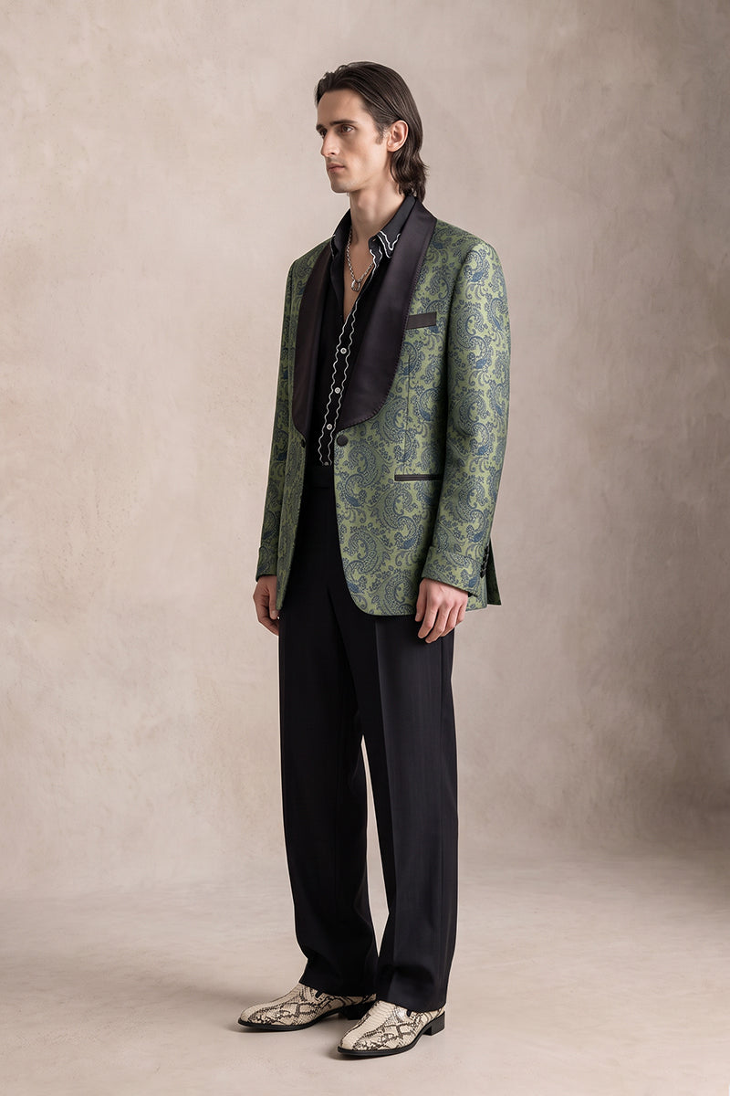 Olive Green 82% Jacquard Suits