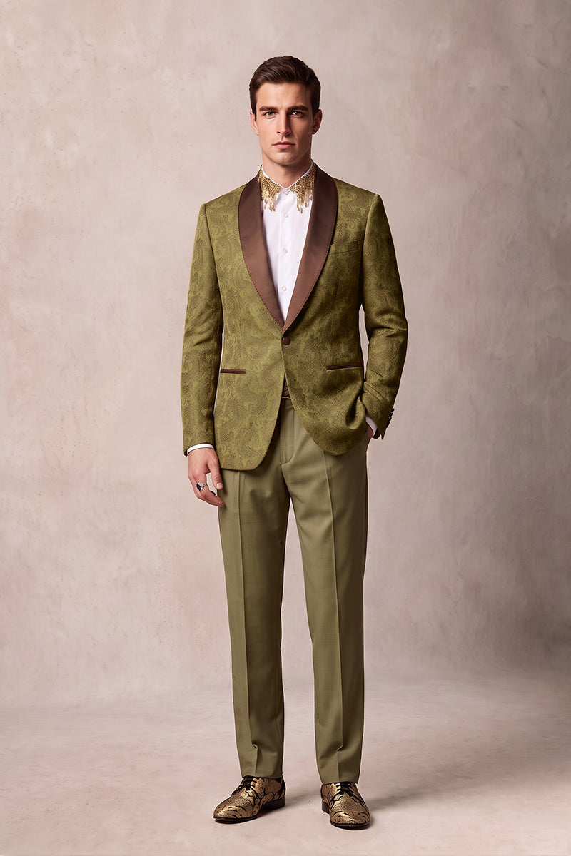 Olive 82% Jacquard Suits