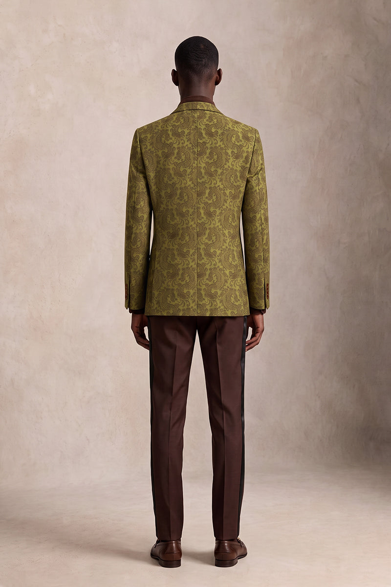 Olive Green 82% Jacquard Blazers