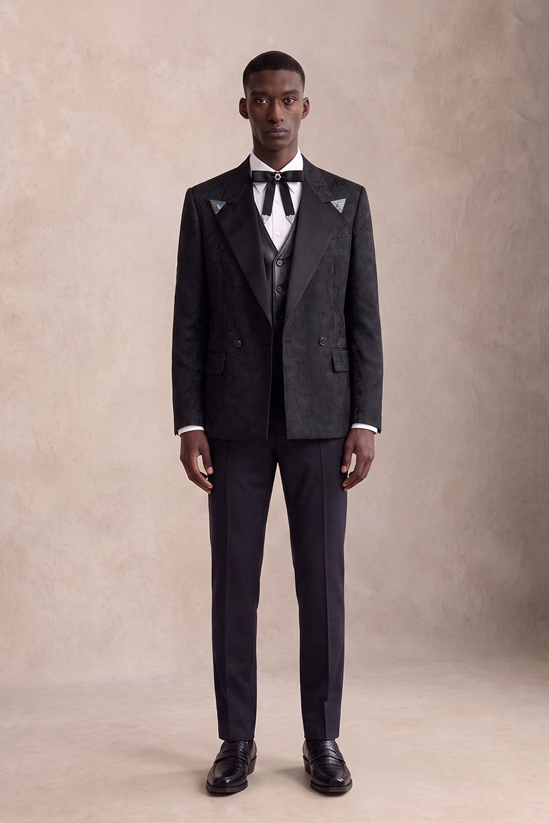 Black 82% Jacquard Blazers