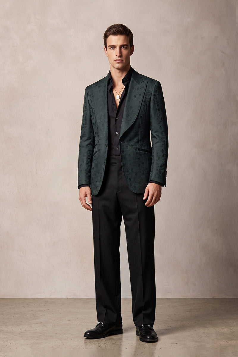 Dark Green 82% Jacquard Suits