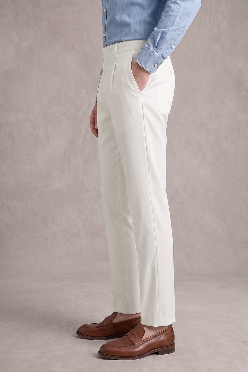 White Merino Wool Suit Trousers