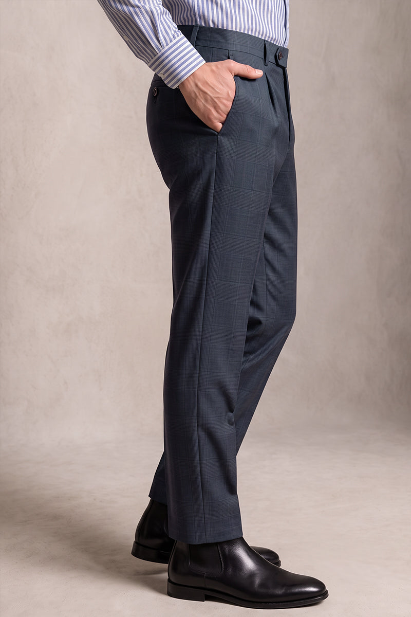 Blue 100% Merino Wool Suit Trousers