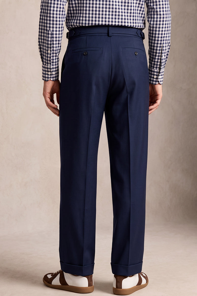 Blue 50% Merino Wool Suit Trousers