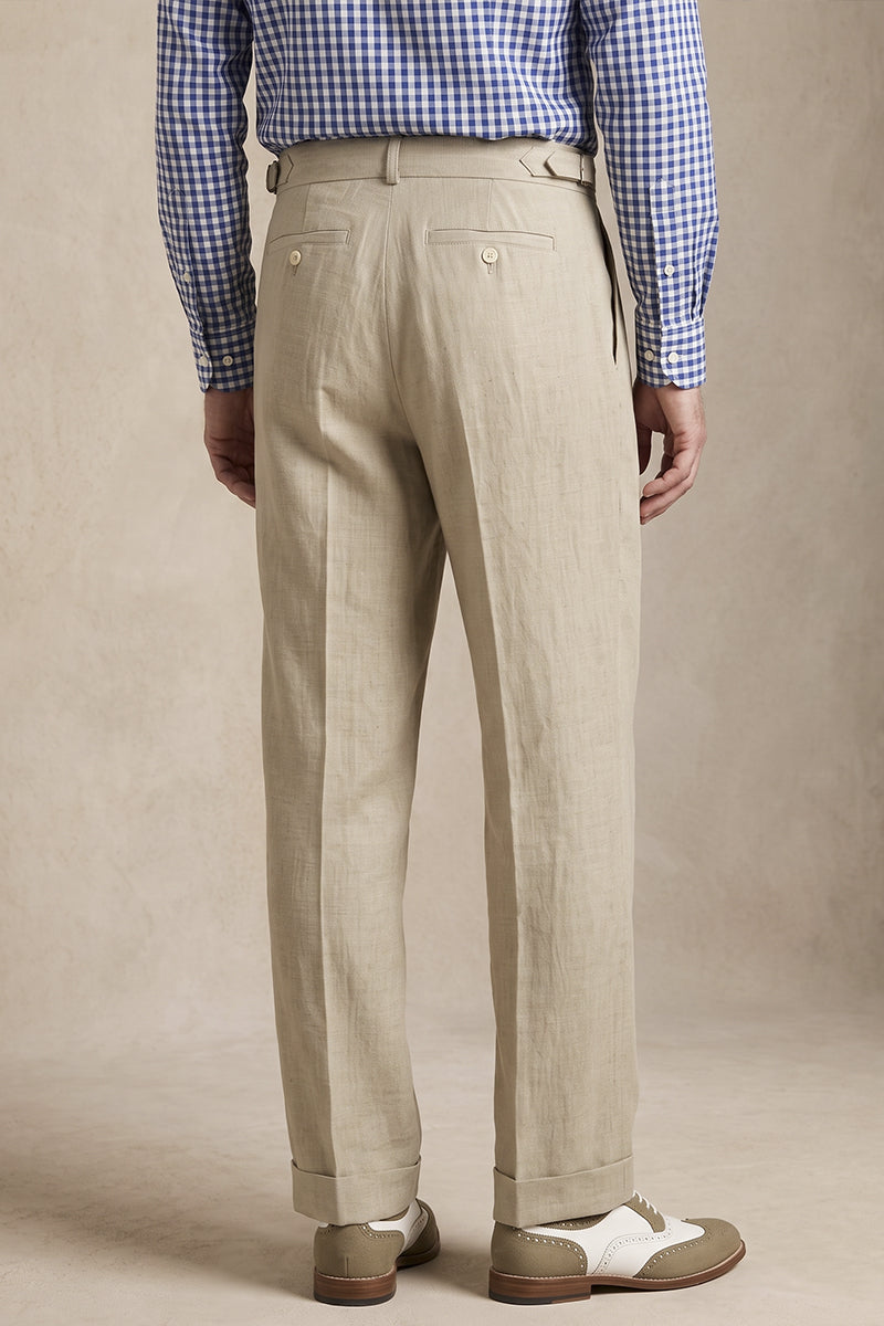 Beige 100% Wool Suit Trousers
