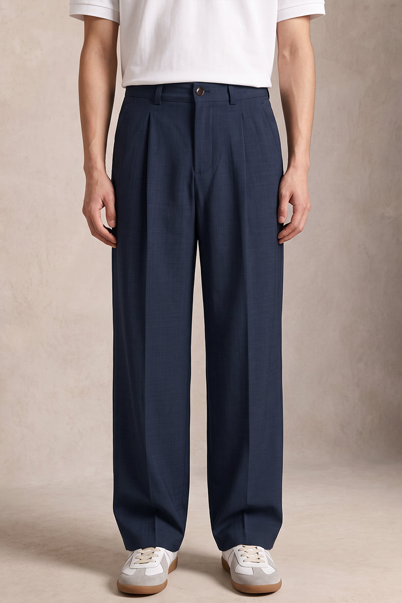 Blue 50% Merino Wool Suit Trousers