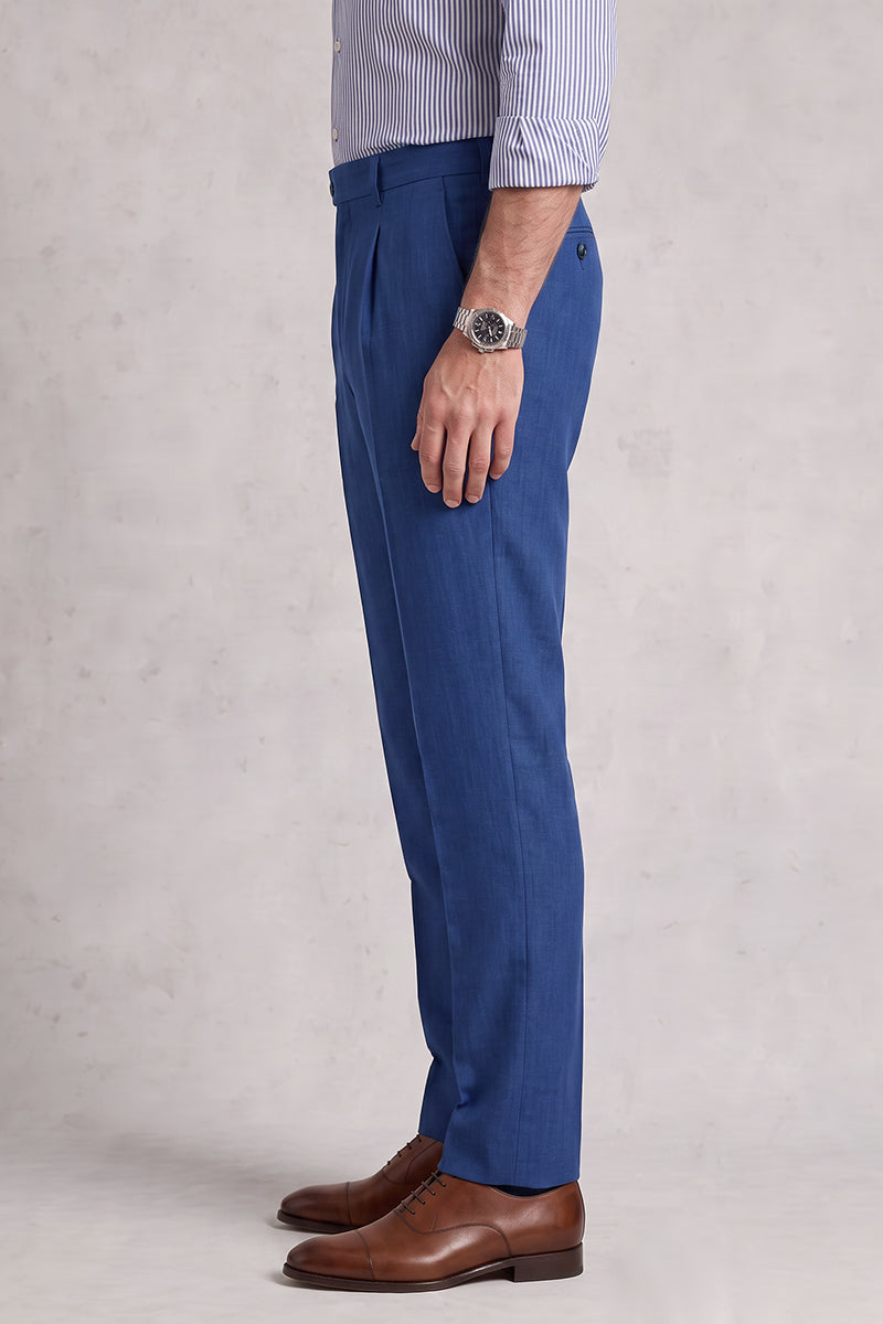 Blue 50% Merino Wool Suit Trousers