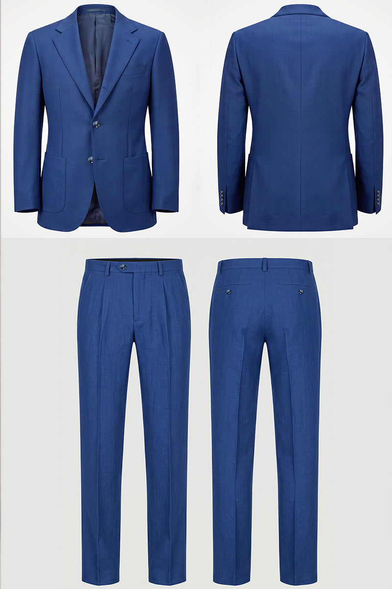 Blue 50% Merino Wool Suit Trousers