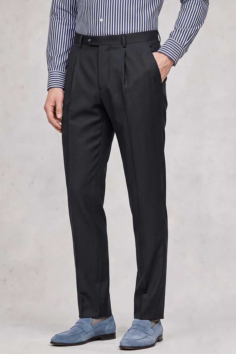 Black 50% Merino Wool Suit Trousers