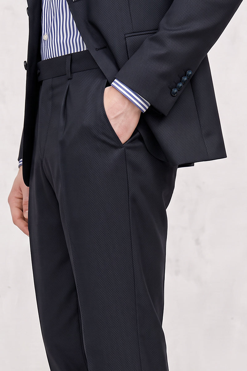 Black 50% Merino Wool Suit Trousers