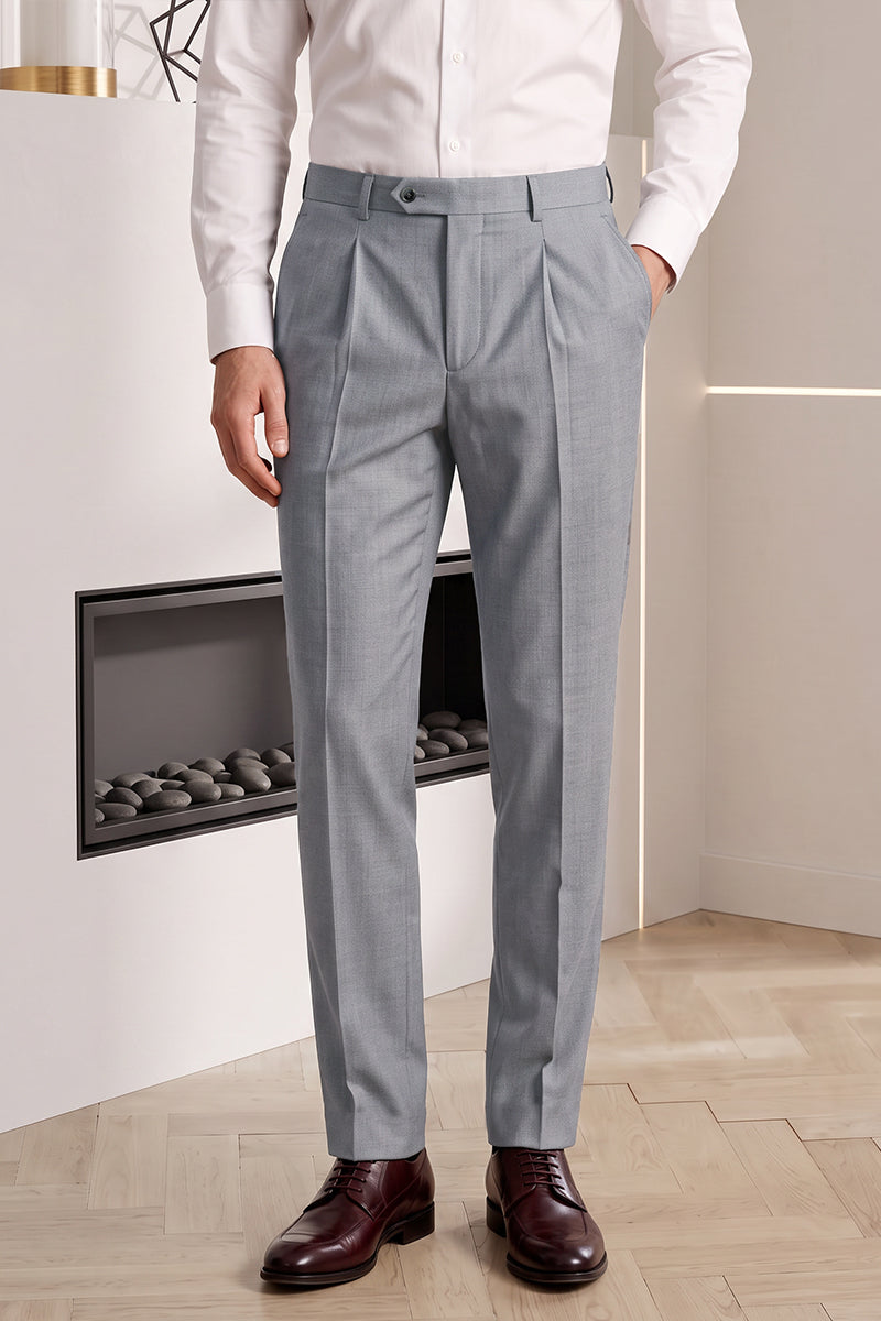 Gray 70% Merino Wool Suit Trousers