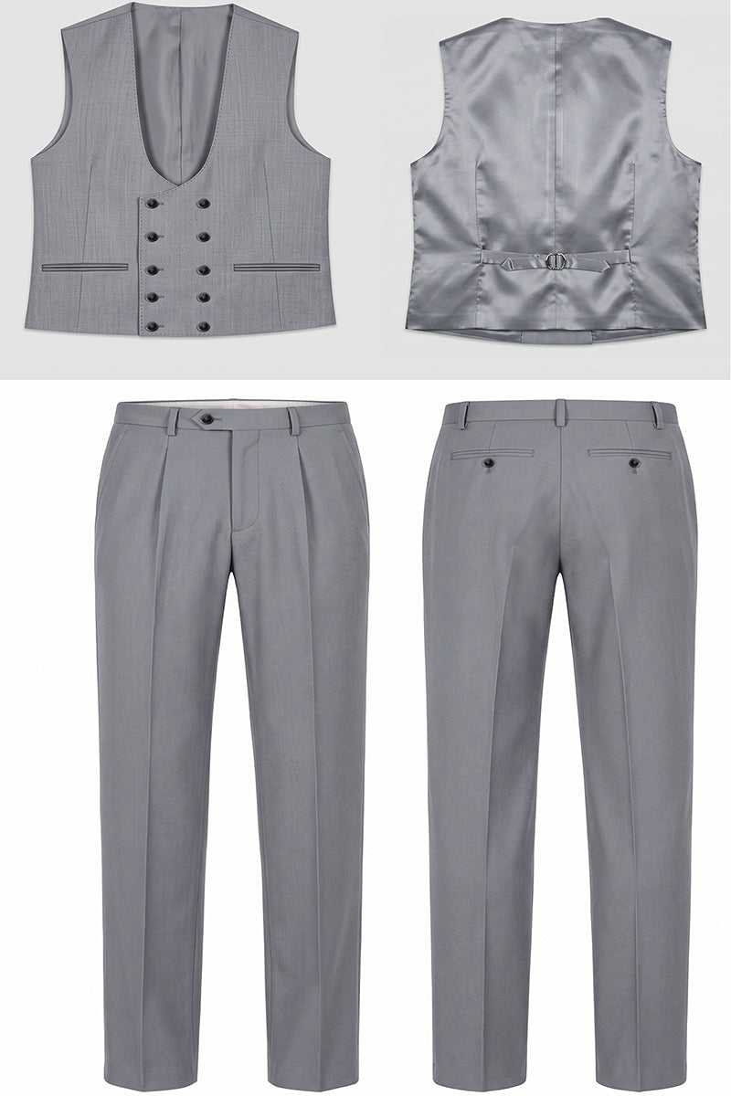 Gray 70% Merino Wool Suit Trousers